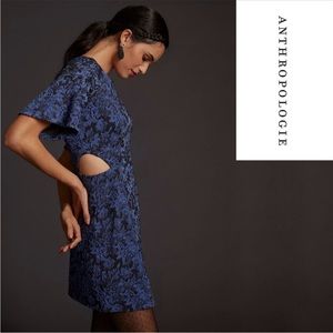 Anthropologie Blue Jacquard Cut Out Floral
Dress Size 6